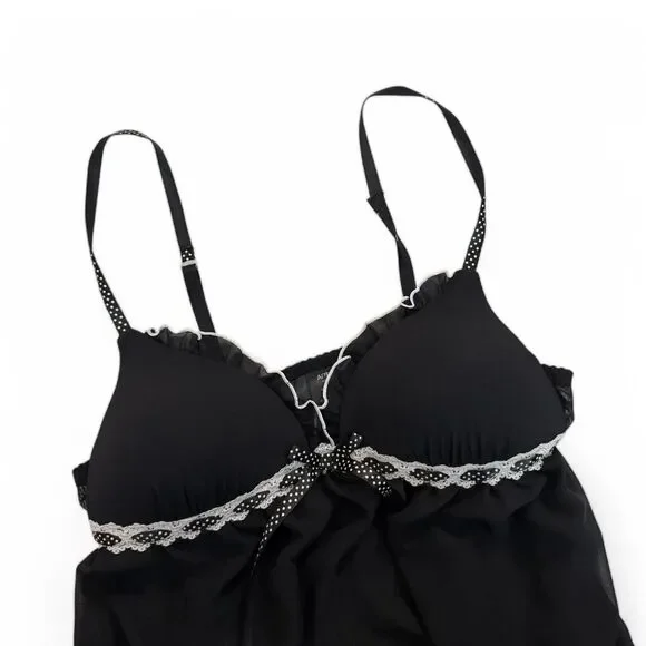 Black lace sheer babydoll top | Y2K Polka dots | Outerwear or Lingerie | S - Picture 6 of 8
